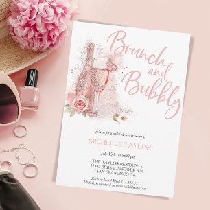 Invitación Purpurina Brunch y Bubbly Champagne Bridal Shower
