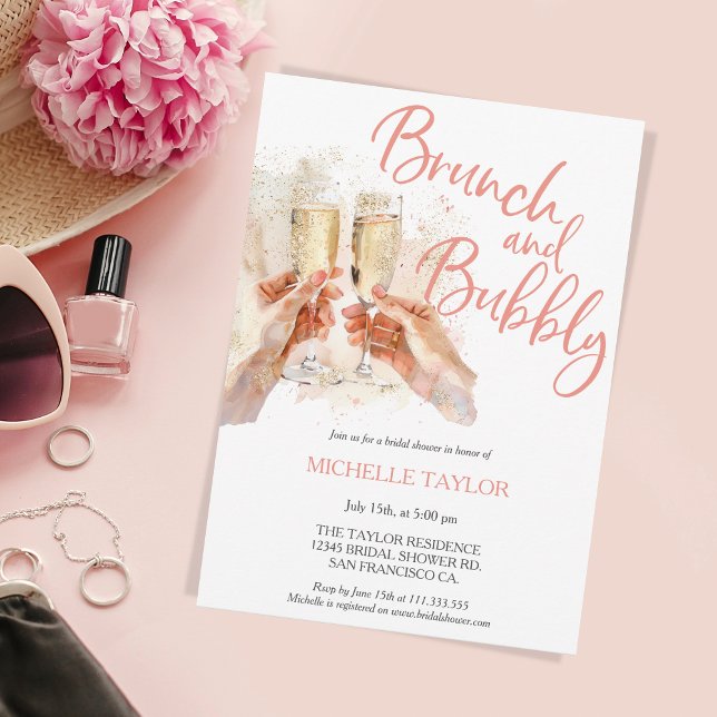 Invitación Purpurina Brunch y Bubbly Champagne Bridal Shower (Subido por el creador)