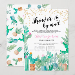 Invitación Purpurina Cactus de oro ducha acuarela por correo