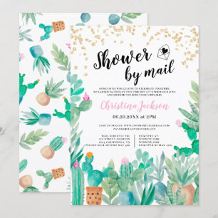 Invitación Purpurina Cactus de oro ducha acuarela por correo