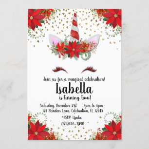Invitación Purpurina Candy Cane Unicorn
