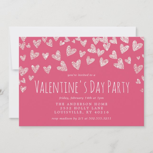 Invitación Purpurina Cardiopatía Fiesta El día de San Valentí (Anverso)