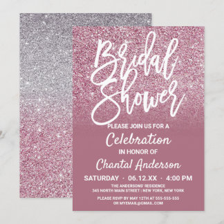Invitación Purpurina Cassis Plata Rosa Ombre Bridal