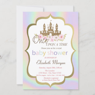 Invitación Purpurina Castle Floral, Baby Shower holográfico