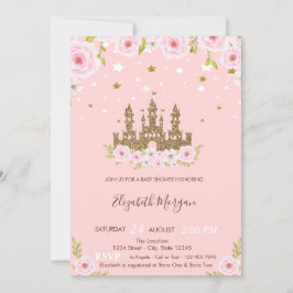 Invitación Purpurina Castle Stars Flowers Baby Shower