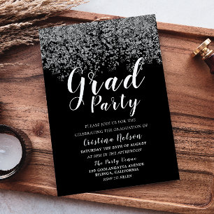 Invitación Purpurina Chica  Graduado Fiesta