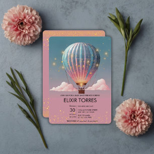 Invitación Purpurina chisporroteante Baby Shower con globo ae