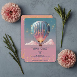 Invitación Purpurina chisporroteante Baby Shower con globo ae