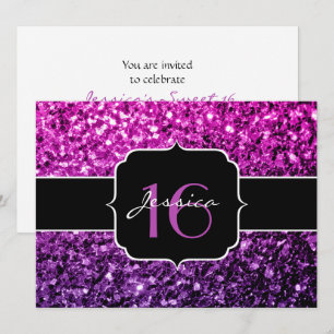 Invitación Purpurina color rosa morado brillante dulce 16 inv
