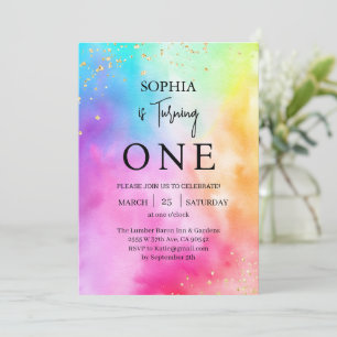 Invitación Purpurina colorido arcoiris Ombre Primer Fiesta de