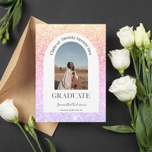 Invitación Purpurina colorido Sparkles Arch Foto Graduada
