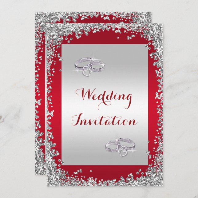 Invitación Purpurina con marco y Boda de diamantes Boda (Anverso / Reverso)