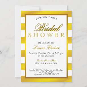 Invitación Purpurina con rayas de oro de la ducha de novia el