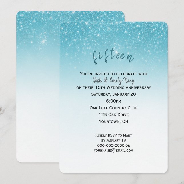 Invitación purpurina confetti 15º aniversario del boda (Anverso / Reverso)