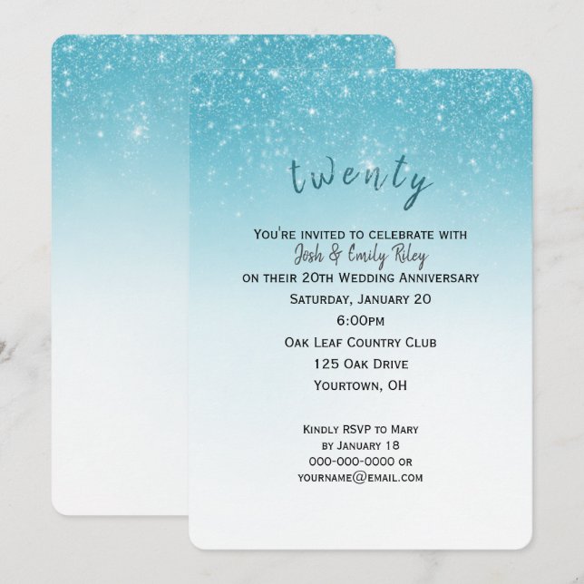 Invitación purpurina confetti 20° aniversario de boda (Anverso / Reverso)