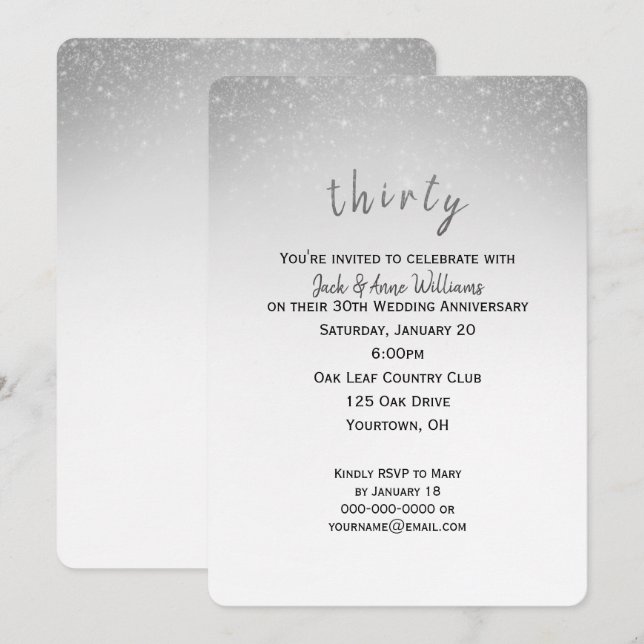 Invitación purpurina confetti 30° aniversario de boda (Anverso / Reverso)