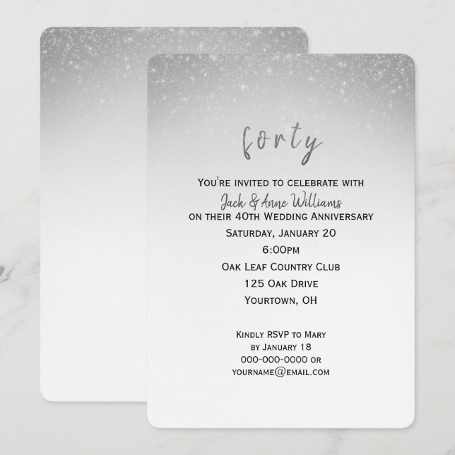 Invitación purpurina confetti 40° aniversario de boda (Anverso / Reverso)