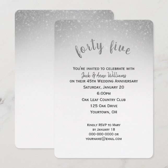 Invitación purpurina confetti 45º aniversario del boda (Anverso / Reverso)