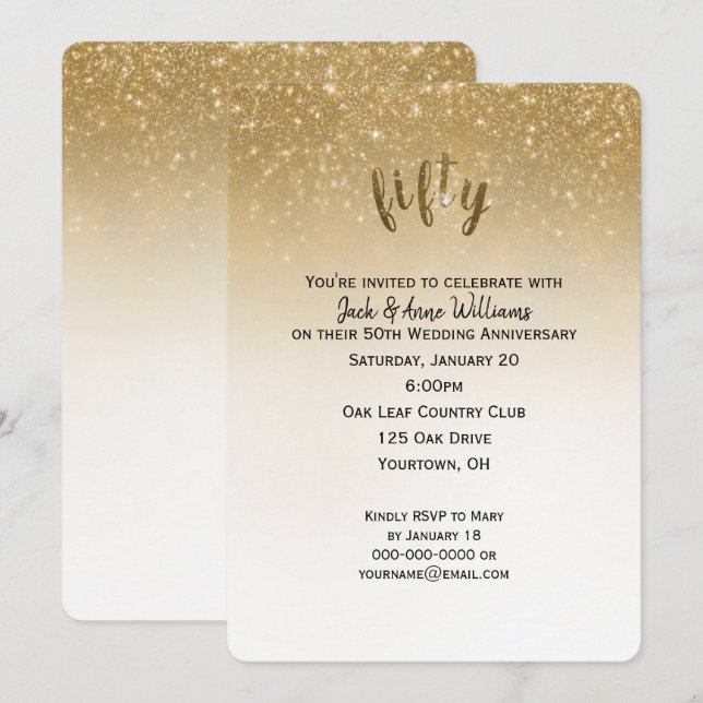 Invitación purpurina confetti 50° aniversario de boda (Anverso / Reverso)
