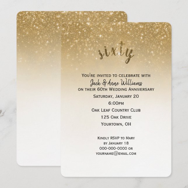 Invitación purpurina confetti 60° aniversario de boda (Anverso / Reverso)