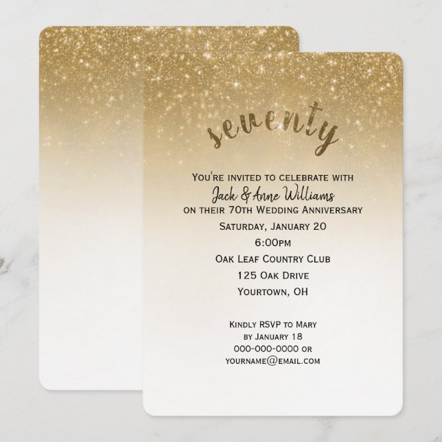 Invitación purpurina confetti 70° aniversario de boda (Anverso / Reverso)