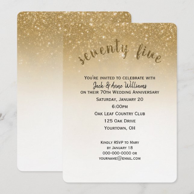 Invitación purpurina confetti 75º aniversario del boda (Anverso / Reverso)