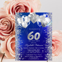 Invitación Purpurina Confetti Balloons Navy Blue 60 cumpleaño