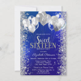 Invitación Purpurina Confetti Balloons Navy Blue Sweet 16