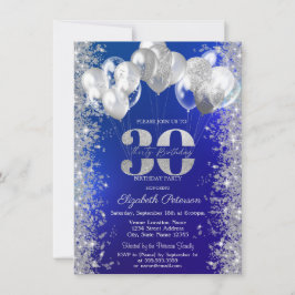 Invitación Purpurina Confetti Balones Marina Azul 30 cumpleañ
