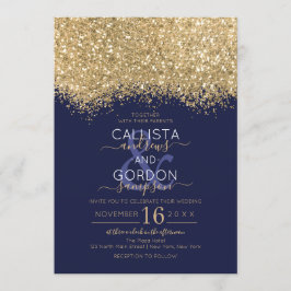 Invitación Purpurina Confetti Boda de la Marina de Oro de Luj