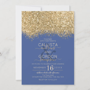 Invitación Purpurina Confetti Boda de lujo moderno de oro azu