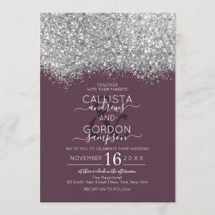 Invitación Purpurina Confetti Boda de lujo plateado púrpura