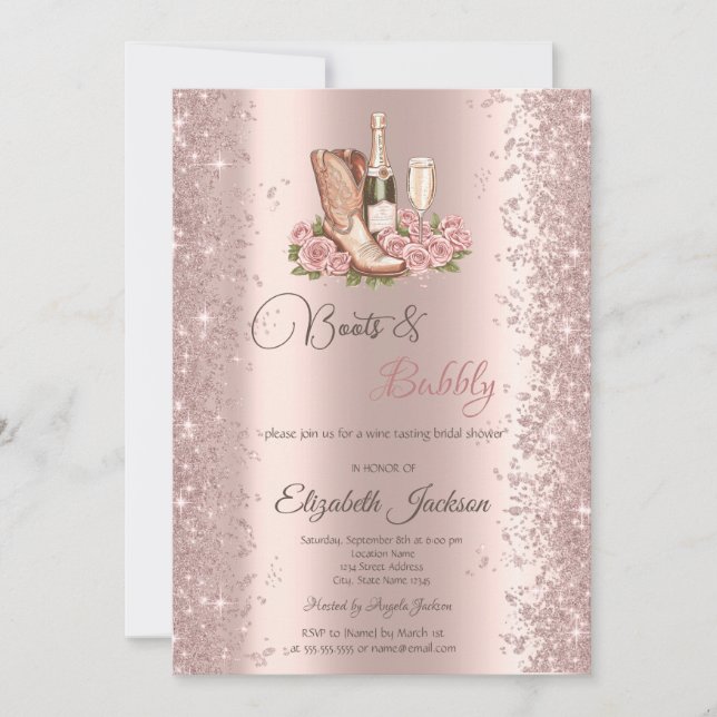 Invitación Purpurina Confetti Boots Boots Flores de vino Duch (Anverso)