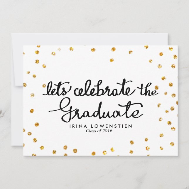 Invitación Purpurina Confetti Celebremos Al Graduado (Anverso)