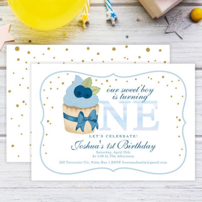 Invitación Purpurina Confetti Cupcake Primer Fiesta de cumple (Subido por el creador)