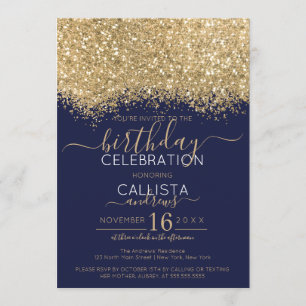 Invitación Purpurina Confetti de la Marina de Oro de Lujo Mod