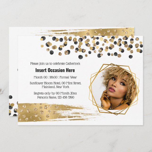 Invitación purpurina confetti del partido de las novias negra (Anverso / Reverso)