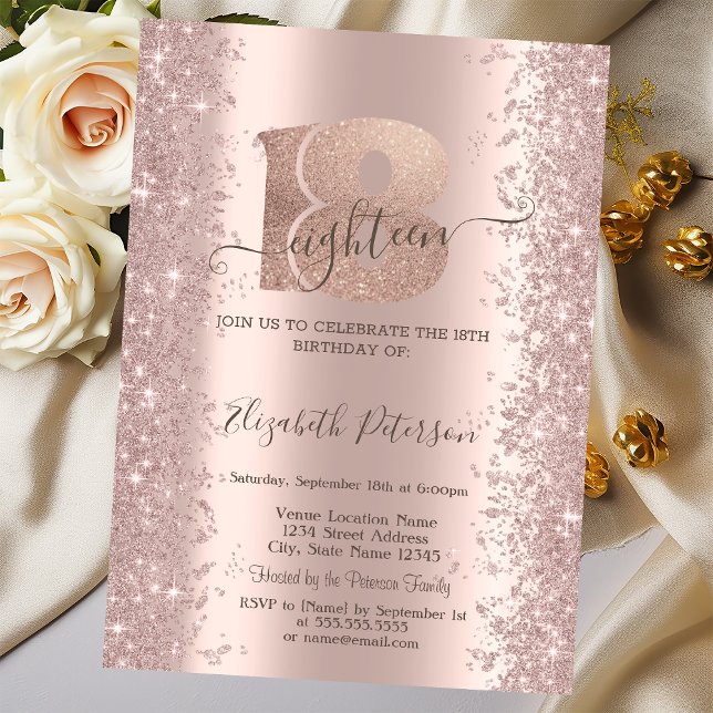 Invitación Purpurina Confetti Dust Rosa Gold 18 cumpleaños (Subido por el creador)
