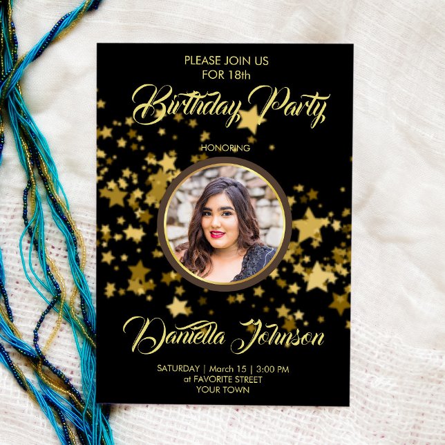 Invitación Purpurina confetti estrellas personalizado foto cu (Subido por el creador)