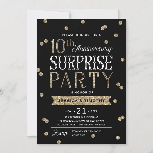 Invitación purpurina Confetti Fiesta sorpresa (Anverso)