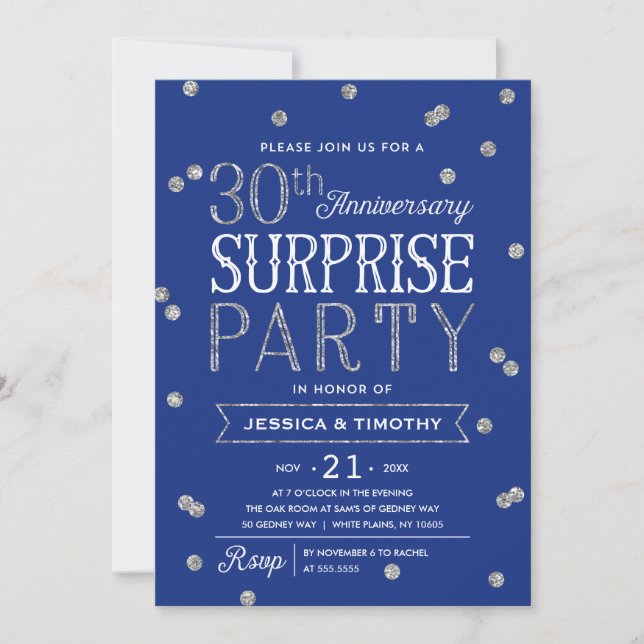 Invitación purpurina Confetti Fiesta sorpresa en 30 años (Anverso)