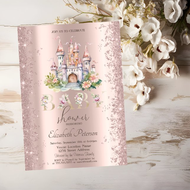 Invitación Purpurina Confetti Floral Castle Baby Shower (Subido por el creador)
