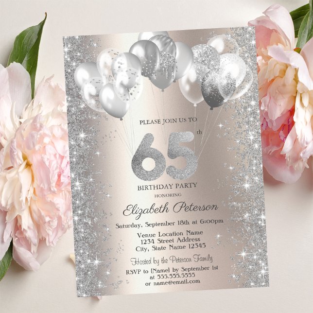 Invitación Purpurina Confetti Globos Champagne 65º cumpleaños (Subido por el creador)