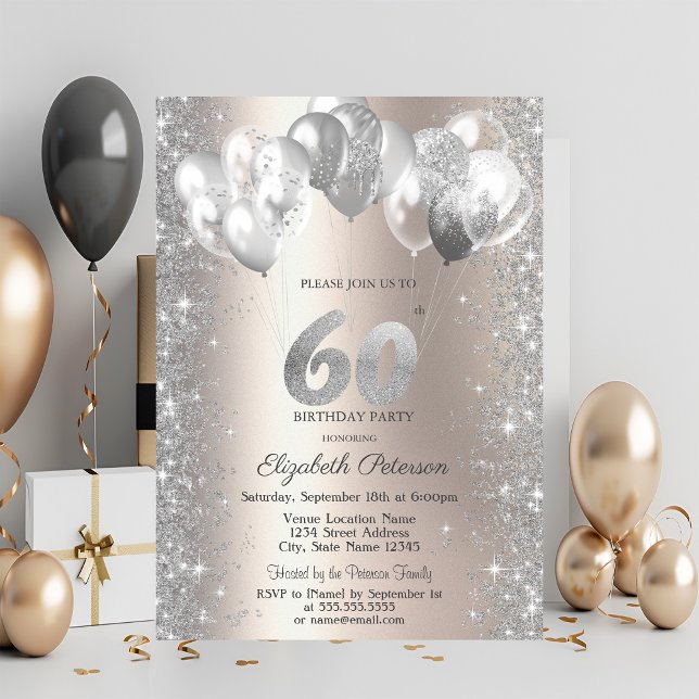 Invitación Purpurina Confetti Globos Champagne cumpleaños núm (Subido por el creador)