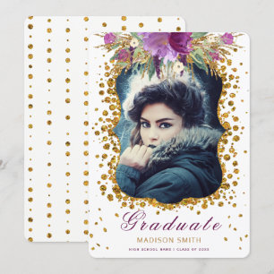 Invitación Purpurina Confetti, graduado de Flores de espuma