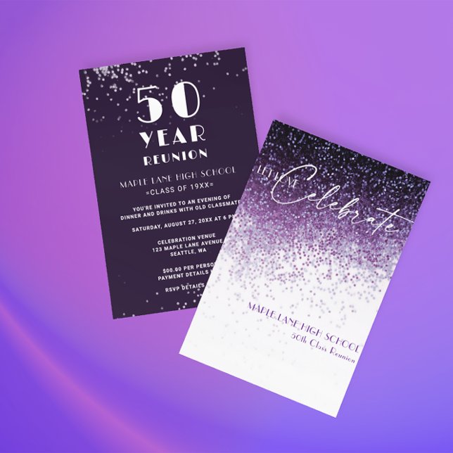 Invitación Purpurina Confetti Púrpura CUALQUIER Reunión Anual (Subido por el creador)
