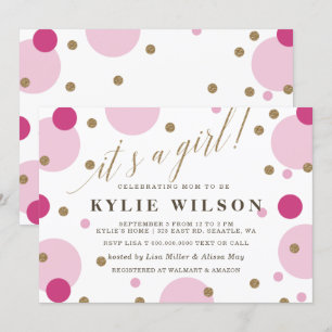 Invitación Purpurina Confetti Rosa es un Baby Shower Chica
