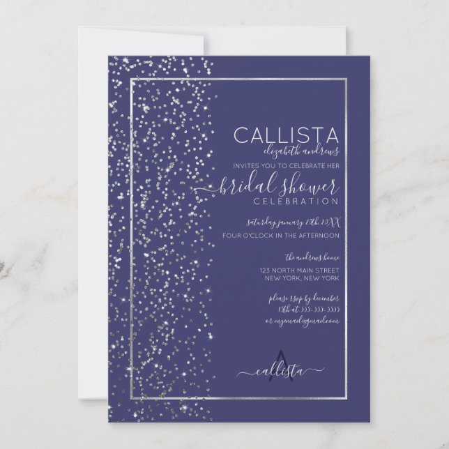Invitación Purpurina Confetti Side Bridal Shower (Anverso)