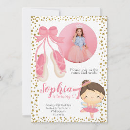 Invitación Purpurina Cute Ballerina Pink Gold | Cumpleaños de