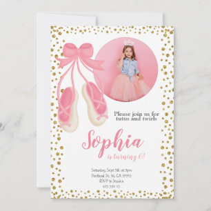 Invitación Purpurina Cute Ballerina Pink Gold   Cumpleaños de